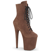 Pleaser FLAMINGO-1020FS Caramel Faux Suede 8 Inch Heel, 4 Inch Platform Lace-Up Front Ankle Boot, Side Zip